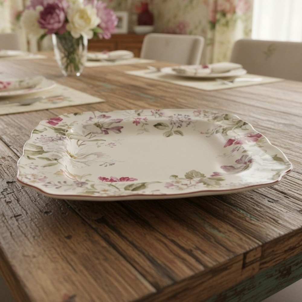 222 FIFTH Gisela Square Salad Plate All Over Pattern Floral Dessert Luncheon